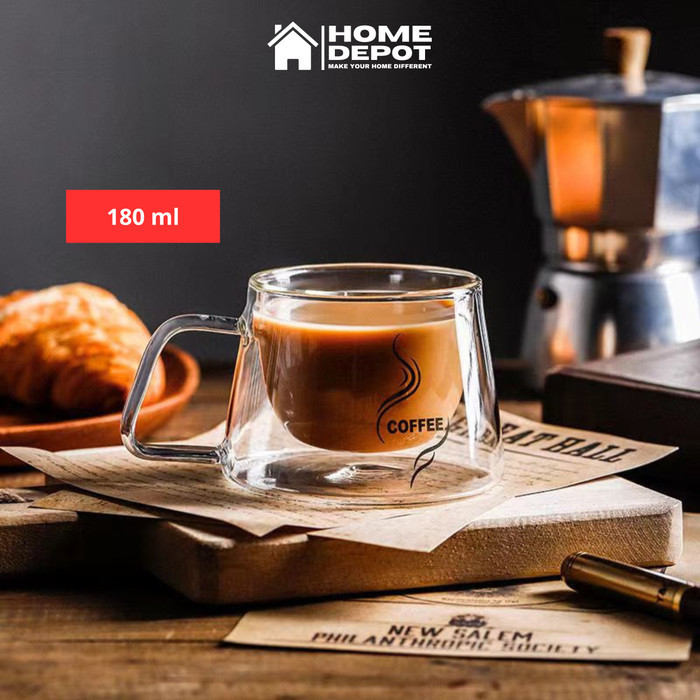 Gelas Kopi Kaca Double Wall Aesthetic Unik Anti Panas Borosilicate Glass