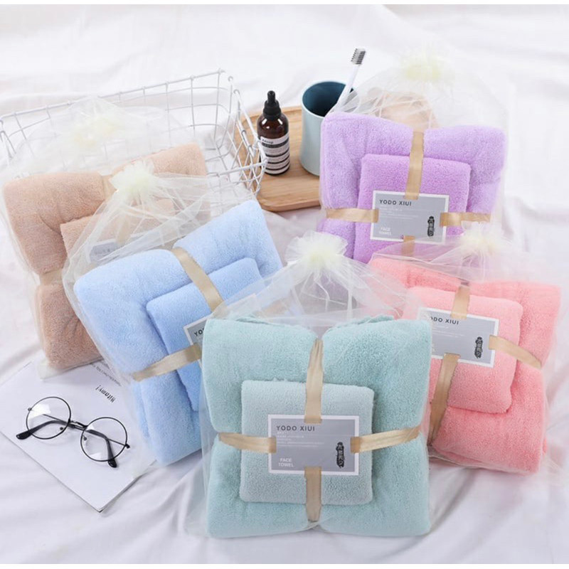 [TERMURAH] HANDUK SET 2IN1 HANDUK MANDI DAN  COTTON TOWEL  IMPORT MURAH