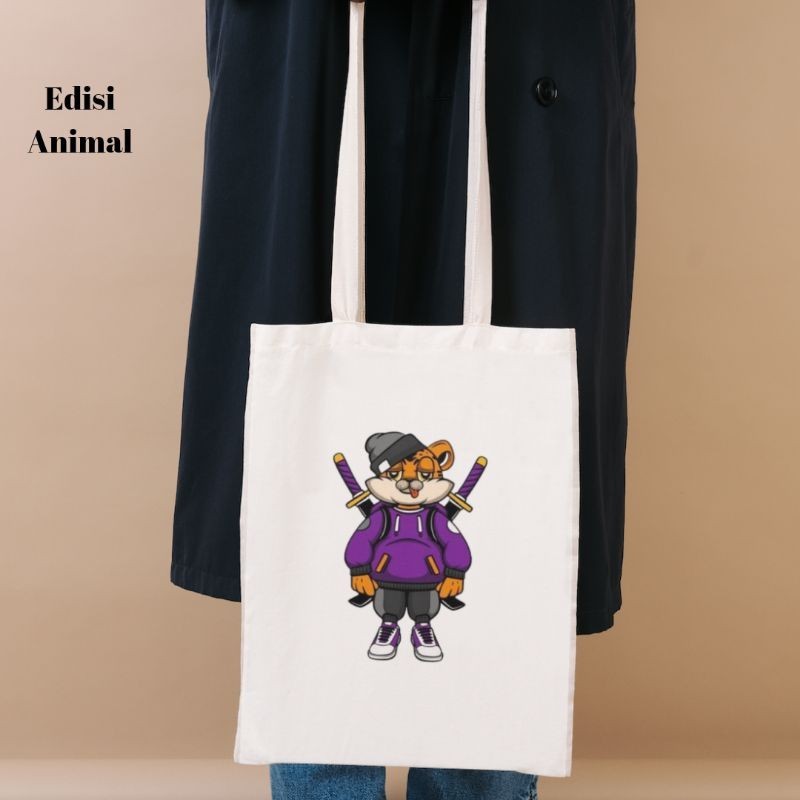 Tas Online Banjarmasin ANIMAL - Tote Bag Kuliah Pria Full Print Bahan Kanvas