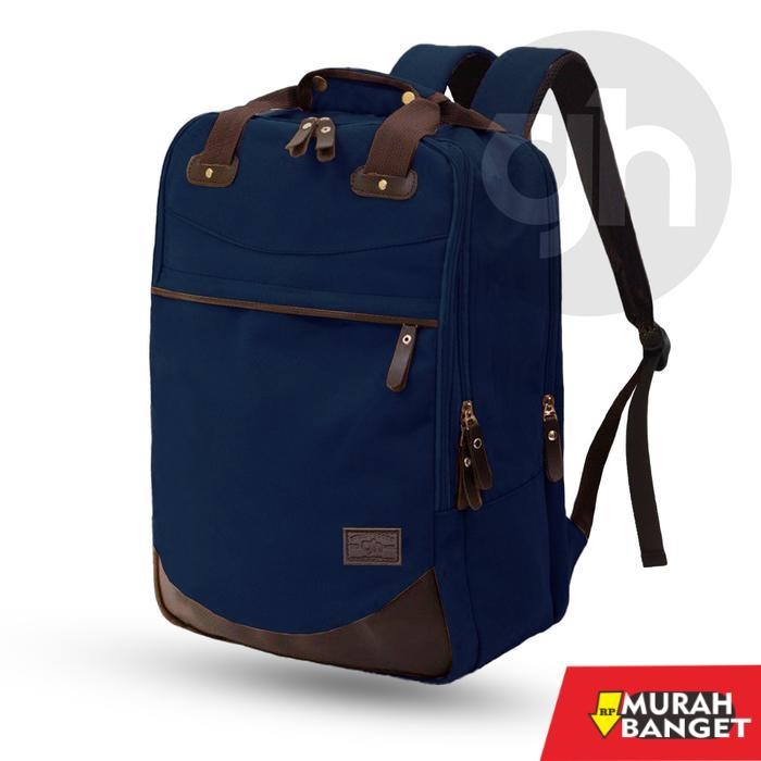 tas ransel wanita import GH-Bag Tas Ransel Pria Wanita DALTON Canvas Backpack Sekolah - Hitam