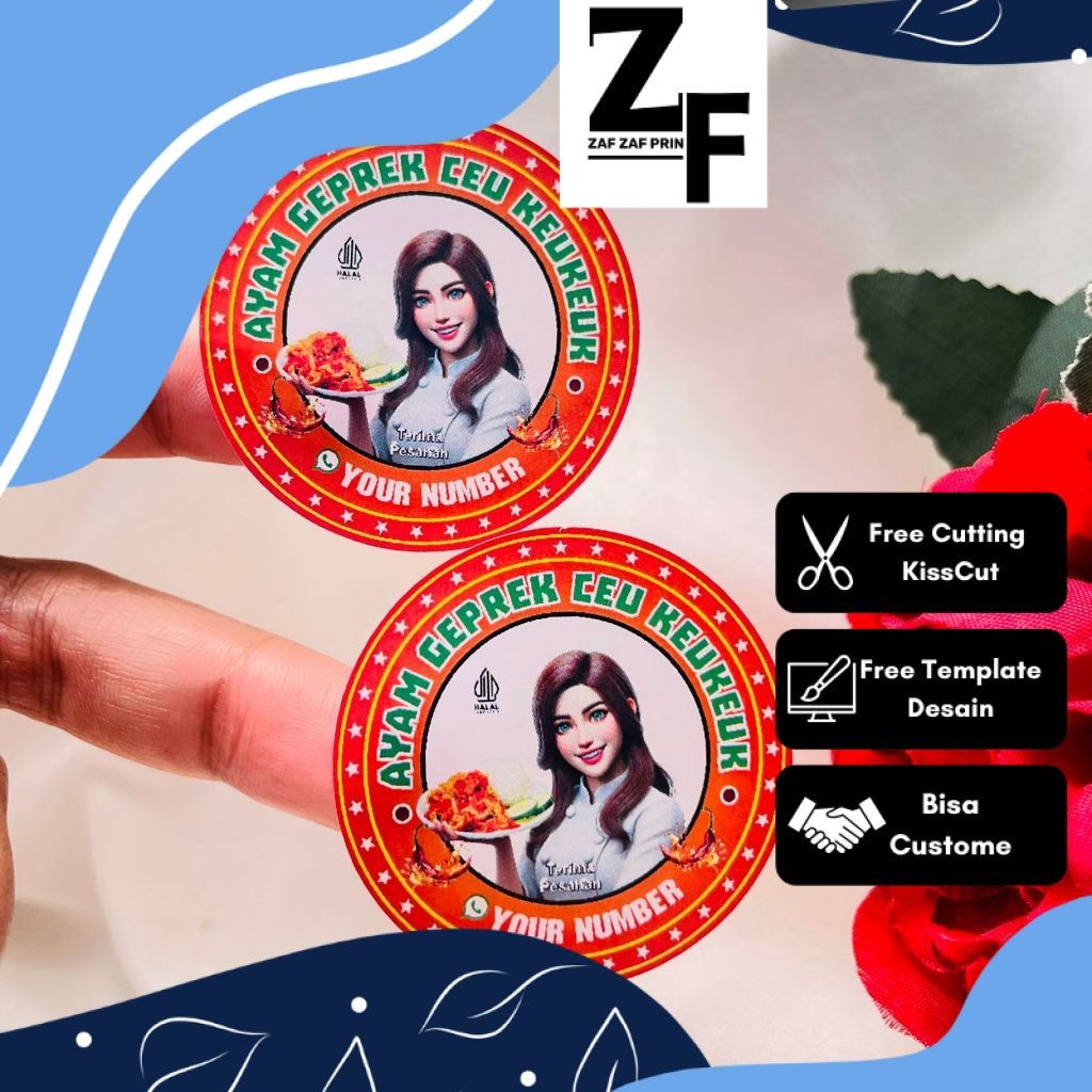 

ZAF 5-8 Ready Stiker Label Makanan Berat Ayam Geprek Goreng Sticker Bulat Free Desain Custom