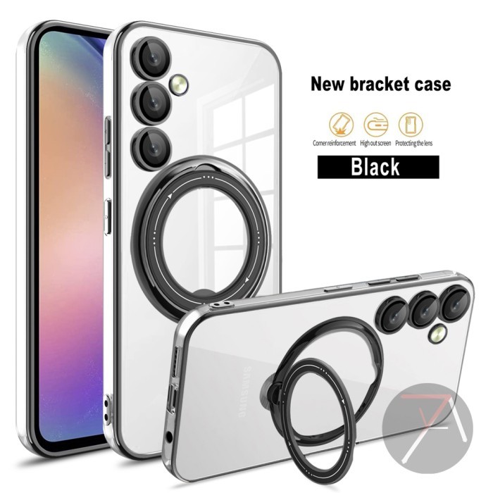 Case Samsung A54 / A52S 5G / A52 Magsafe Stand Ring Cover Casing AKOMO - Clear Hitam, A52S 5G / A52