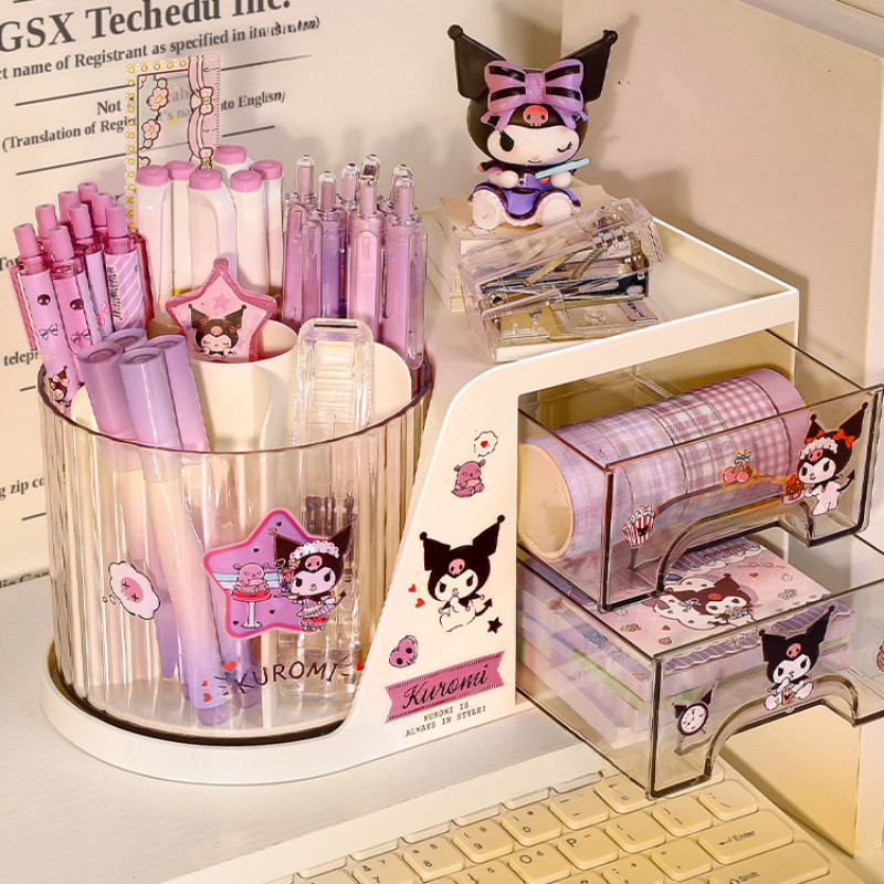 

Sanrio Kuromi Rotating Pen Holder Storage Box Organizer Kids Girls Desktop Large Capacity Multifunctional 360° Pen Storage Rack