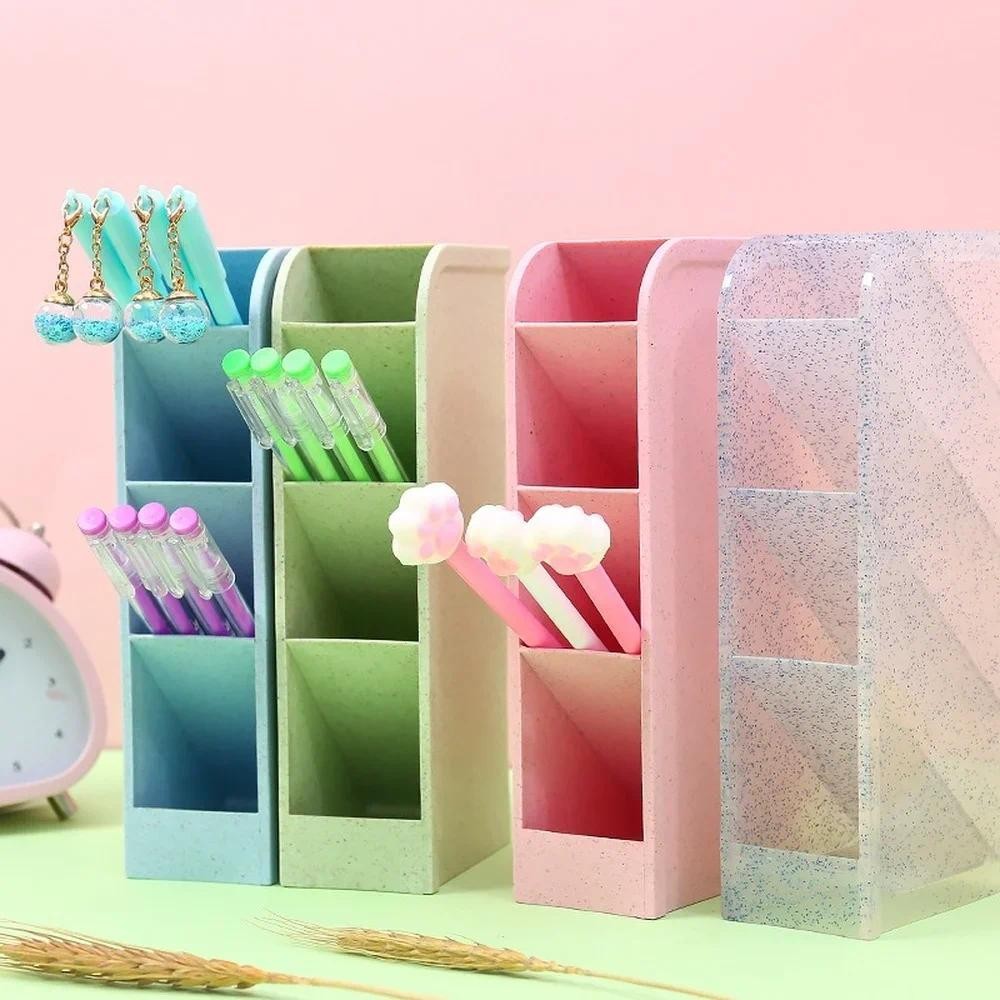 

Desk Pen Holder Pencil Makeup Organizer Desktop Organizer for Cosmetics Plastic Storage Box School Office Kawaii Stationery