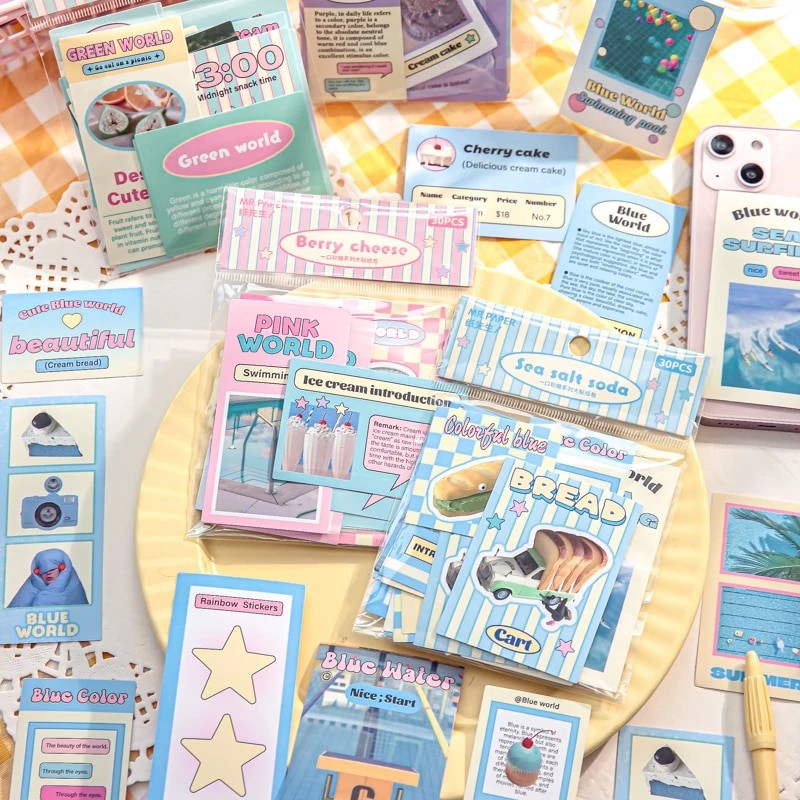 

30 Sheets/pack Creative Food Stickers Bread Cone Drink INS Style Creative Materials Gifts for Kids