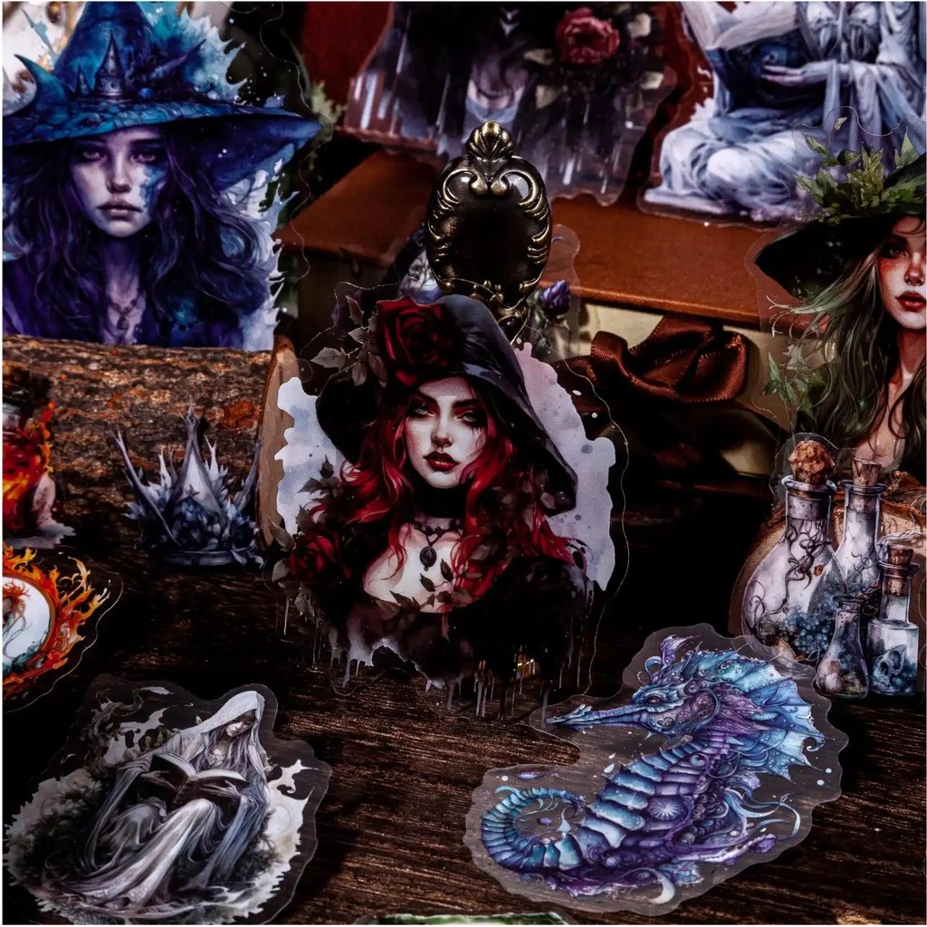 

Journamm 20pcs/pack Dark Witch PET Stickers Collage Vintage Scrapbooking Materials Decor Junk Journal DIY Sticker Stationery