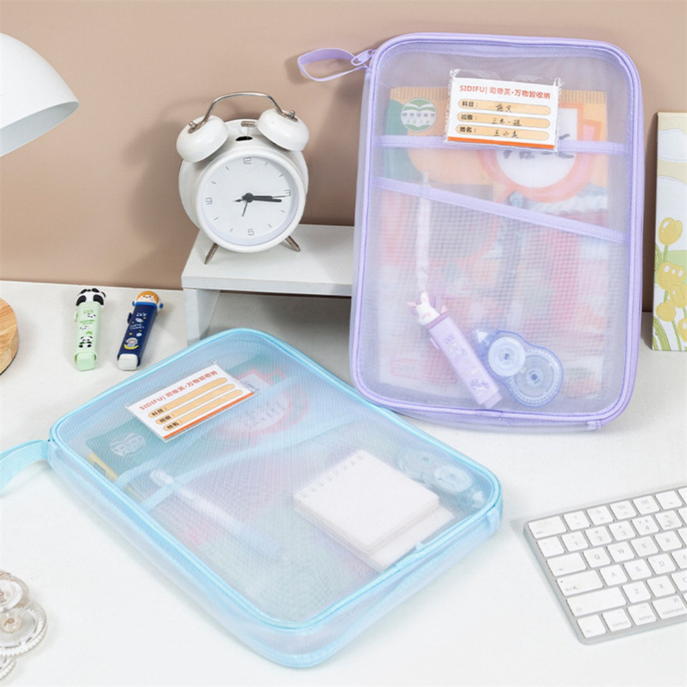 

Transparent Document Bag Stationery Storage Folder File Mesh Zipper Pouch Zip File Folders School Office Supplies Stationary Bag
