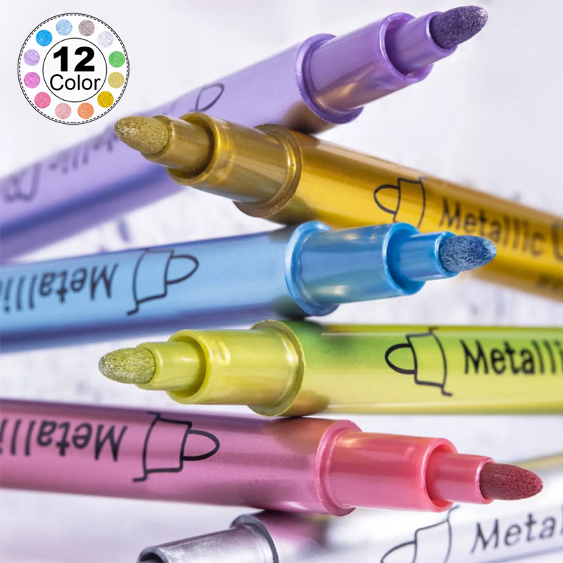 

12Pcs/Set Colorful Metallic Marker Pens Single / Double-tip Art Marker For Manga Graffiti Drawing School Stationery Supplies