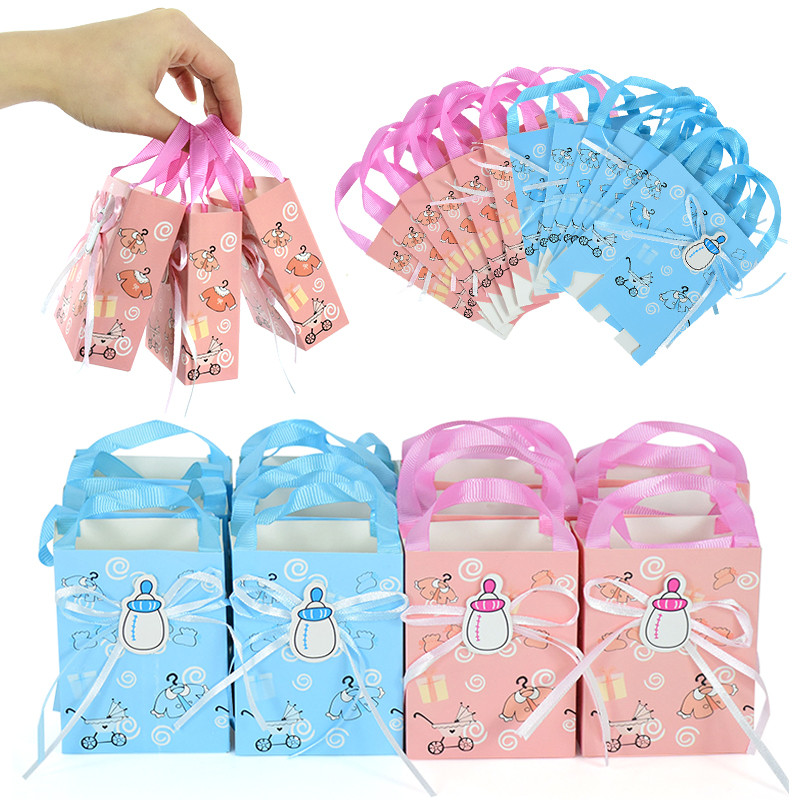 

6pcs Blue Pink Baby Favor Candy Box Boy Girl Baby Shower Cute Feeding Bottle Gift Box Gender Reveal Kids Birthday Party Supplies