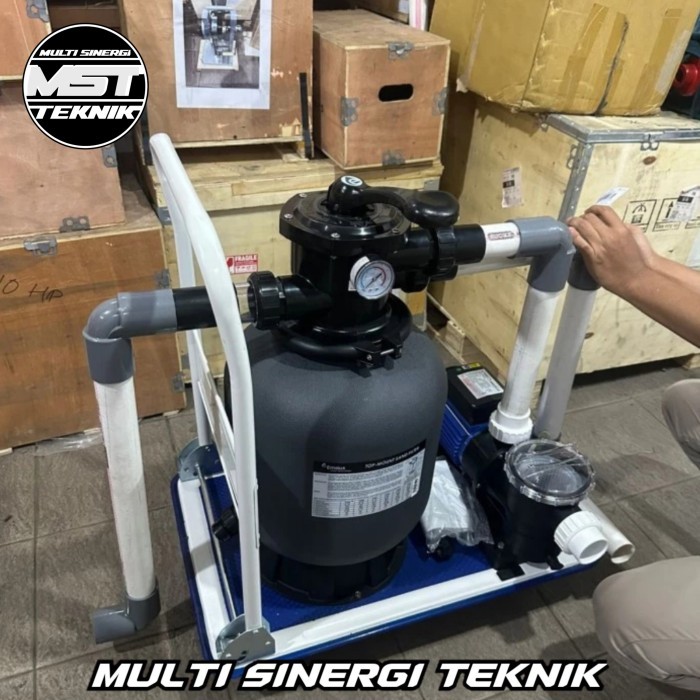 Paket Pompa Kolam Renang 1Hp Set Troli Mesin Vacuum Kolam Renang