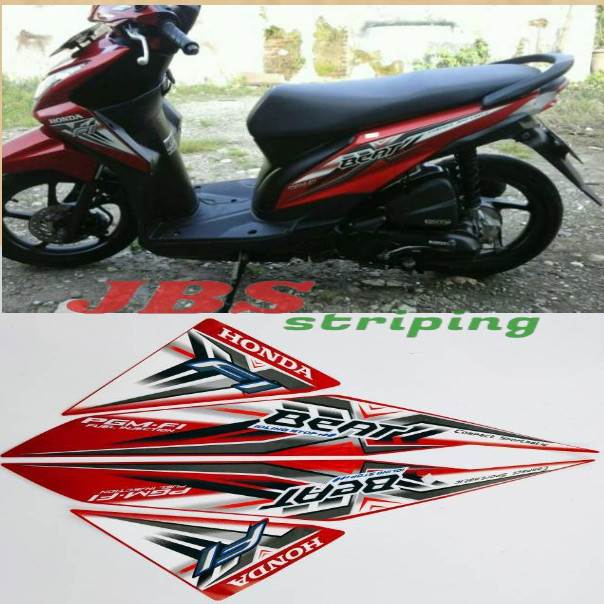 striping honda beat fi 2015 merah idling stop stiker list body motor beat