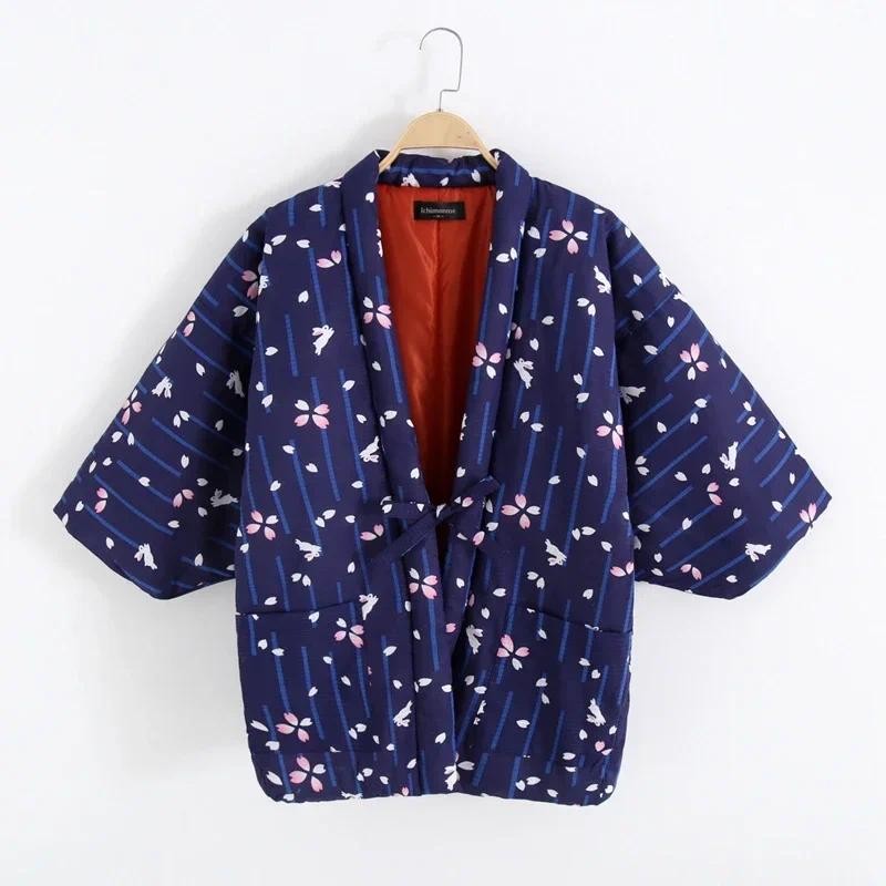 Hanten Jacket Women Japan Style Winter Kimono Cardigan Cotton Femme Yukata Vintage Folk Style Asian 