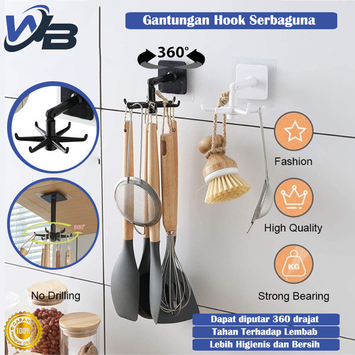 Gantungan Spatula Tempel 6 Hook Serbaguna / Gantung Alat Dapur Rak Putar / Hanger Spatula sutil Serb