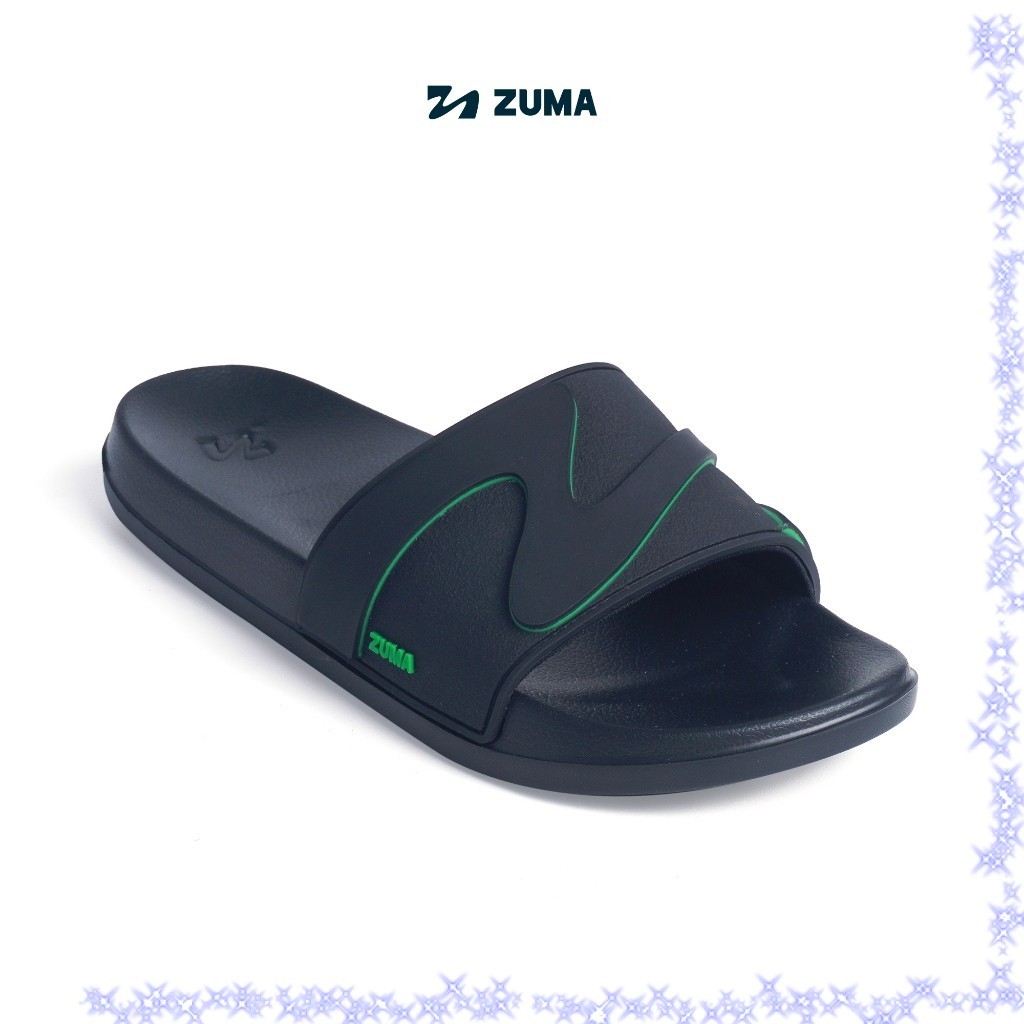 Zuma Men Zorro 1 Black, Sandal Slop Pria Karet Slip On Polos, Hitam