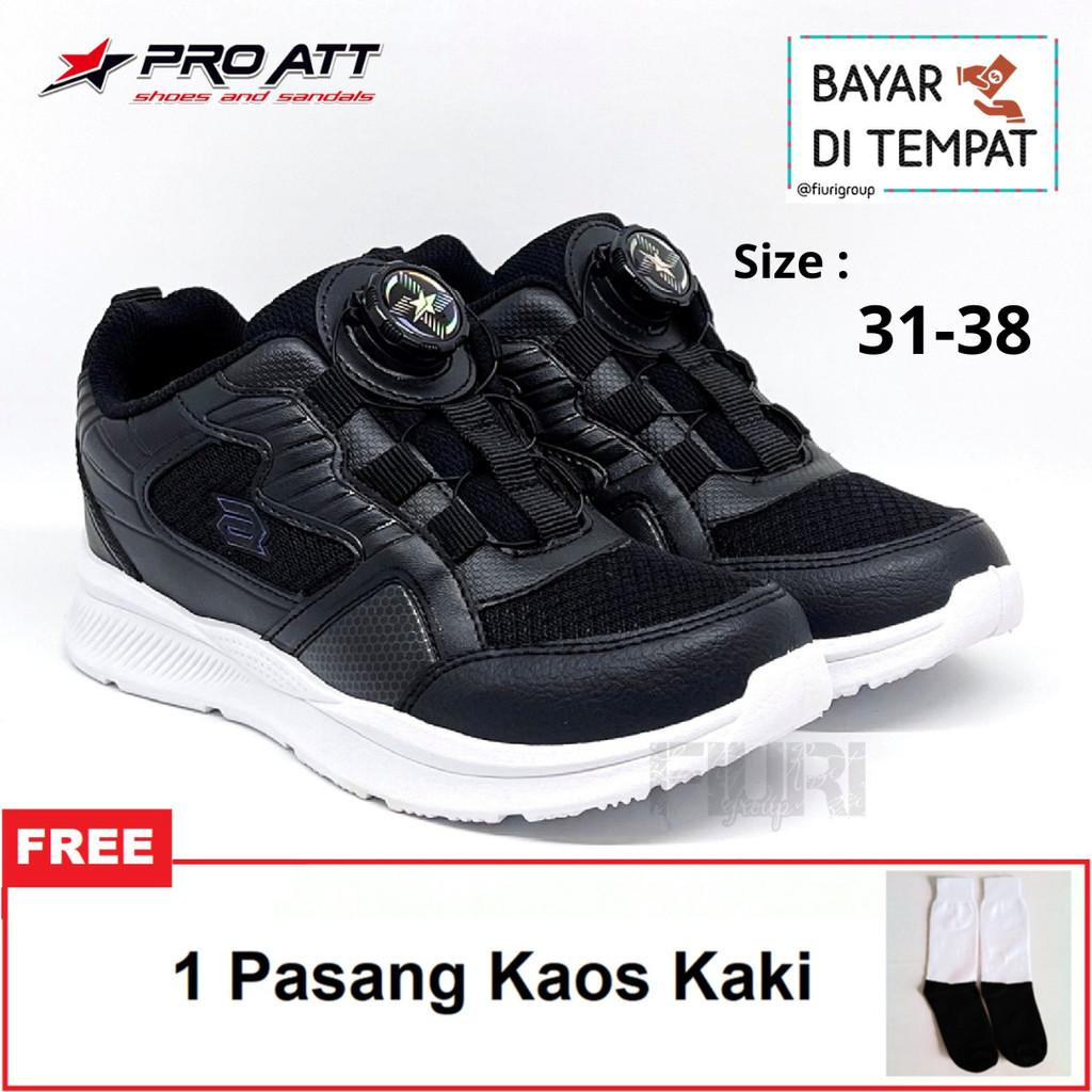 FIURI - PRO ATT ORIGINAL - SAL V 31-38 HITAM PUTIH - SEPATU SNEAKERS SPINNER KANVAS SOL KARET ANAK L