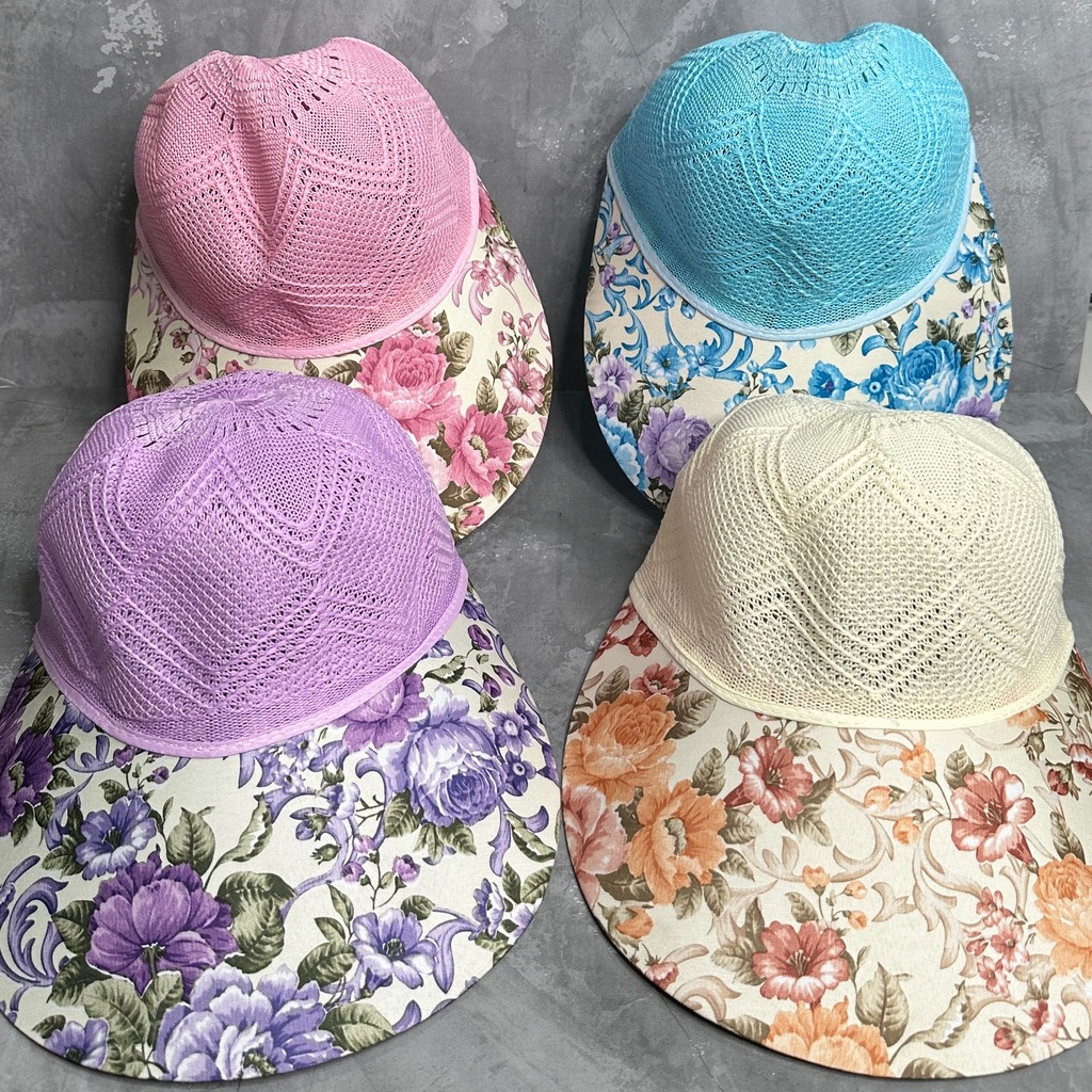 Visor Hat Rajut | Topi Caddy Pantai Rajut Motif Bunga | Topi Wanita Belakang Karet