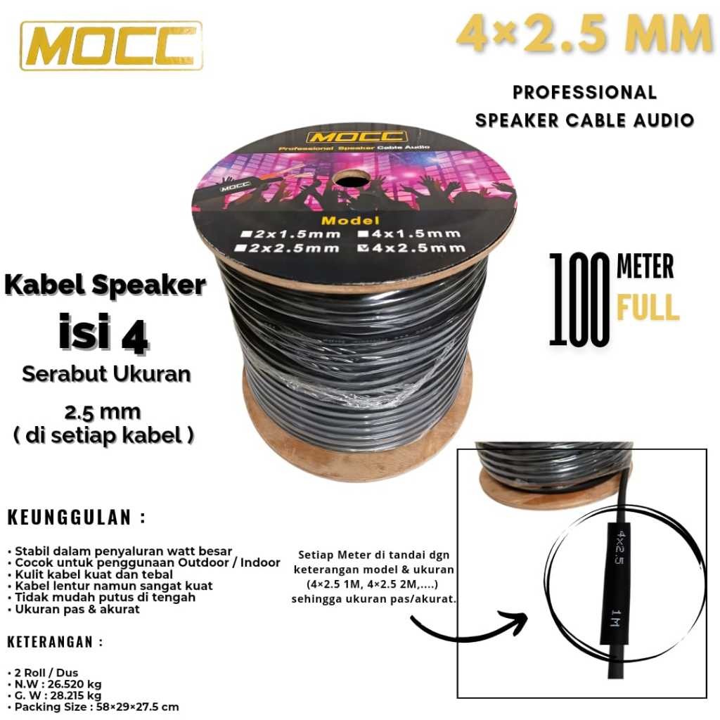 Kabel Speaker Audio MOCC 4 X 2.5 MM dan lentur original kabel audio 4 serabut