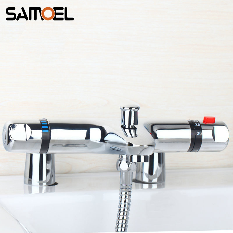 Brass Deck-mounted Thermostatic mixing valve Temperature Constant Control Two Hole Bathtub Faucet Ta