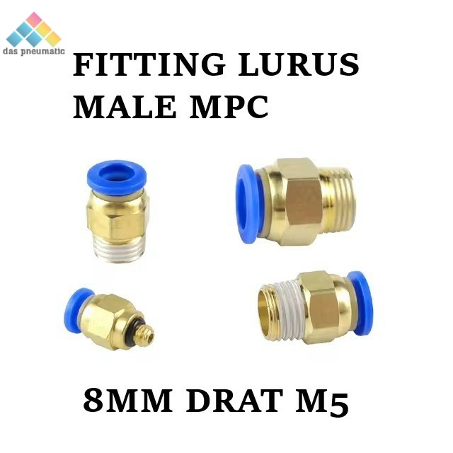 FITTING PNEUMATIC LURUS MALE MPC UKURAN 8MM DRAT M5