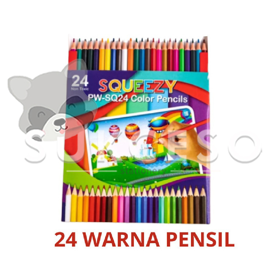 

SQUEEZY Pensil Warna 24 Panjang PW-SQ24 Color Pencil Mewarnai Murah
