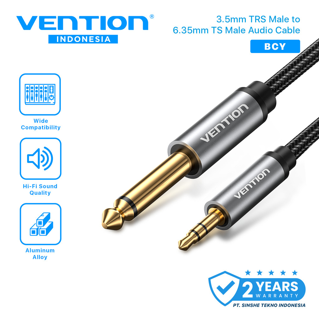 Vention Kabel Audio TRS 3.5mm Male to TS 6.5mm Male HiFi Stereo