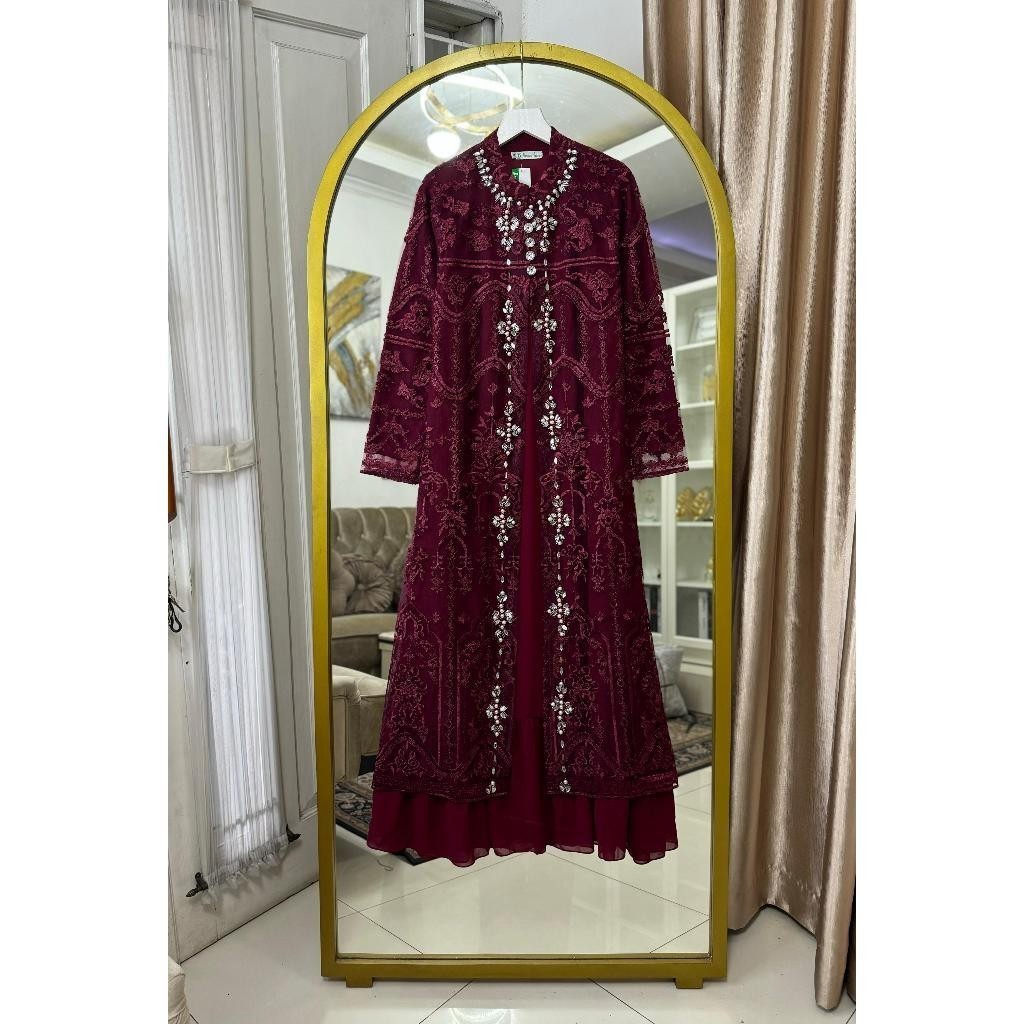 Miura - Gamis Dress Outer Nagita Tile Payet Mewah Exclusive Lebaran Muslim Pesta Kondangan Hajatan