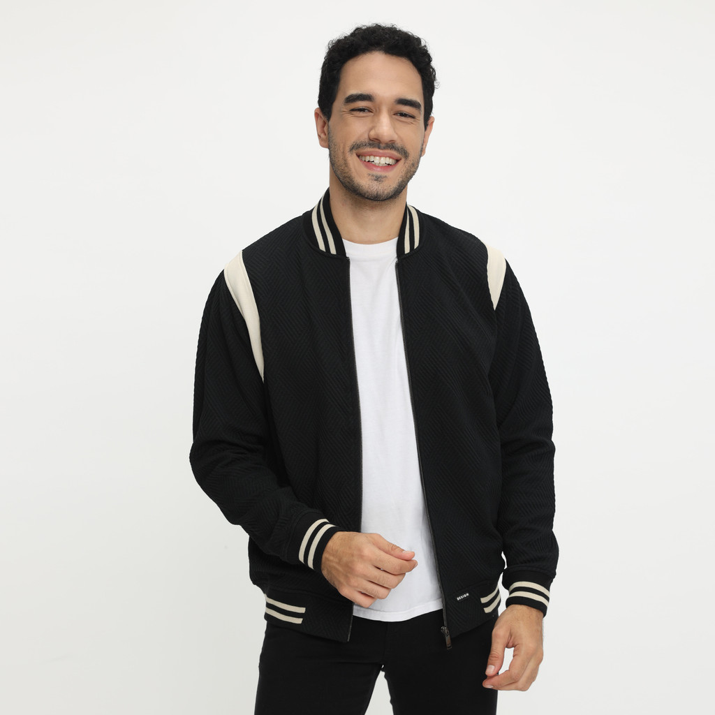 d&f Napoleon Jaket shoulder cut & sewn pria- Hitam Cream