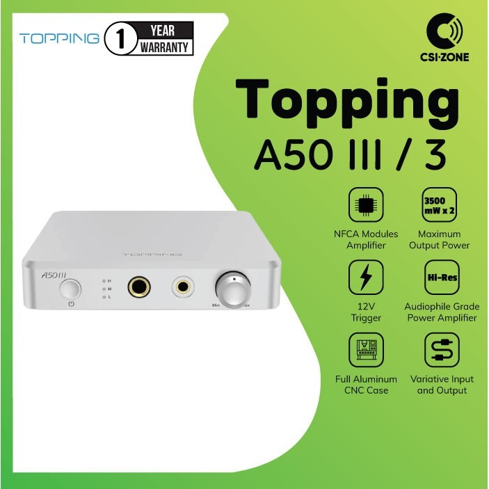 Topping A50 III NFCA Module Headphone Amplifier - Silver/Black, Aluminium, 10Hz-100kHz, ±0.1dB