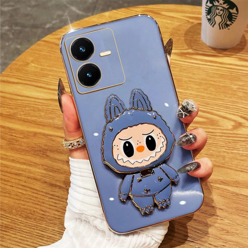 Soft Case Import Vivo Y22 Y22s Y17s Y36 Y27 Y27s Casing Labubu Plating Dudukan Kaca Miror Premium