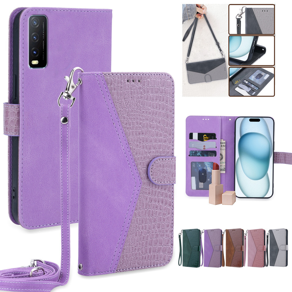 Tali Lanyard Casing For Vivo Y20/Y20i/Y20S Leather Case VIVO V2029  dompet Flip Motif Bunga matahari