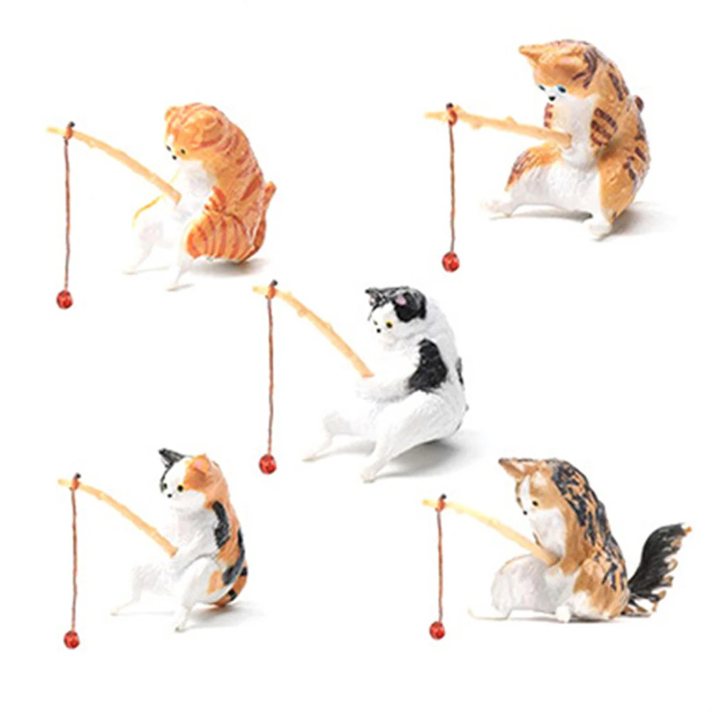 

Fishing Cat Ornaments Aquarium Decoration Fish Landscaping Cartoon Cat Statue Mini Resin Figurine Home Decorations
