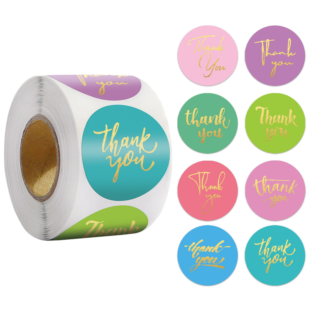 

100-500pcs 1inch Colourful Art Fonts Thank You Stickers Gold Foil Sticker Roll for Wedding Jewelry Box Stationery Seal Lable