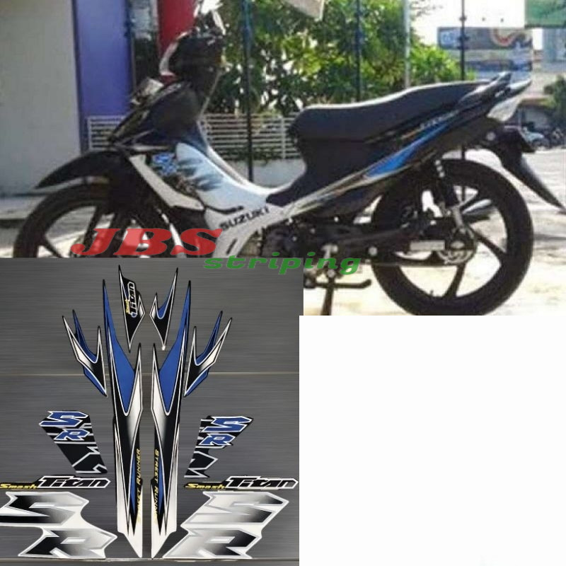 Striping stiker lis  Suzuki Smash Titan SR putih hitam Lis biru tahun 2011 2012