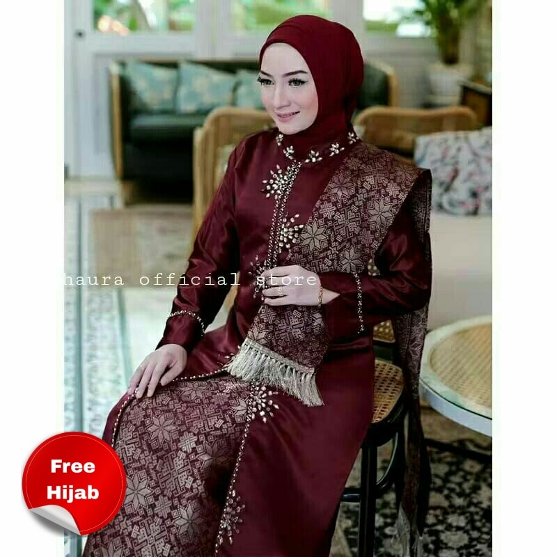 HAURA Stelan Baju Tunik Kurung Melayu Malaysia Payet Terbaru Kekinian Pesta Lamaran Kondangan Ibu Ha