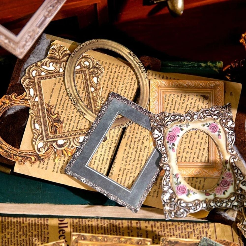 

Flower Decorative Cards Geometric Retro Cutout Frame Decor Scrapbooking Collage Materials Picture Frame Stickers DIY Photo Book