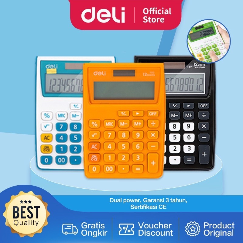 

Kalkulator Deli E1122 Portable 12 digit Layar LCD Besar & Jelas