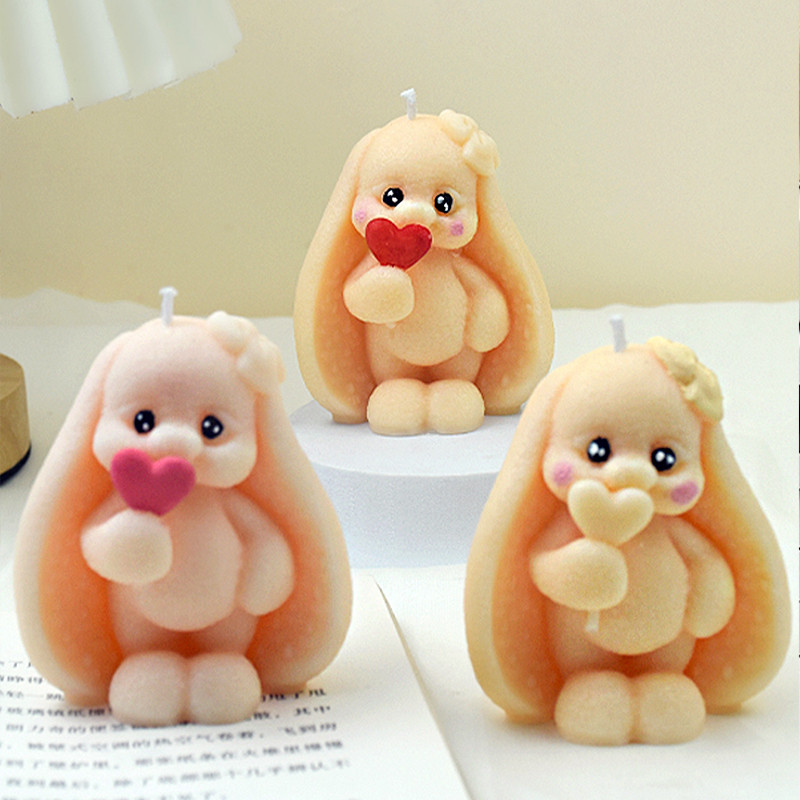 

3D Long-eared Rabbit Silicone Molds DIY Rabbit Candle Plaster Soap Resin Crafts Mold Chocolate Cake Baking Tools Easter Gift