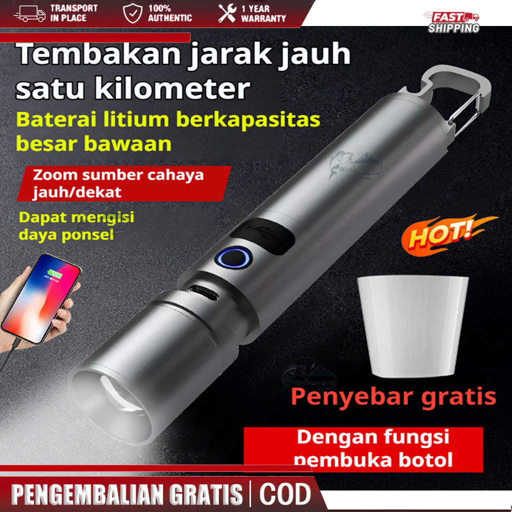 [Rintisanlaut] Senter Super Terang Laser Zoom/Senter Laser Zoom Multifungsi yang Dapat Ditarik 1800m