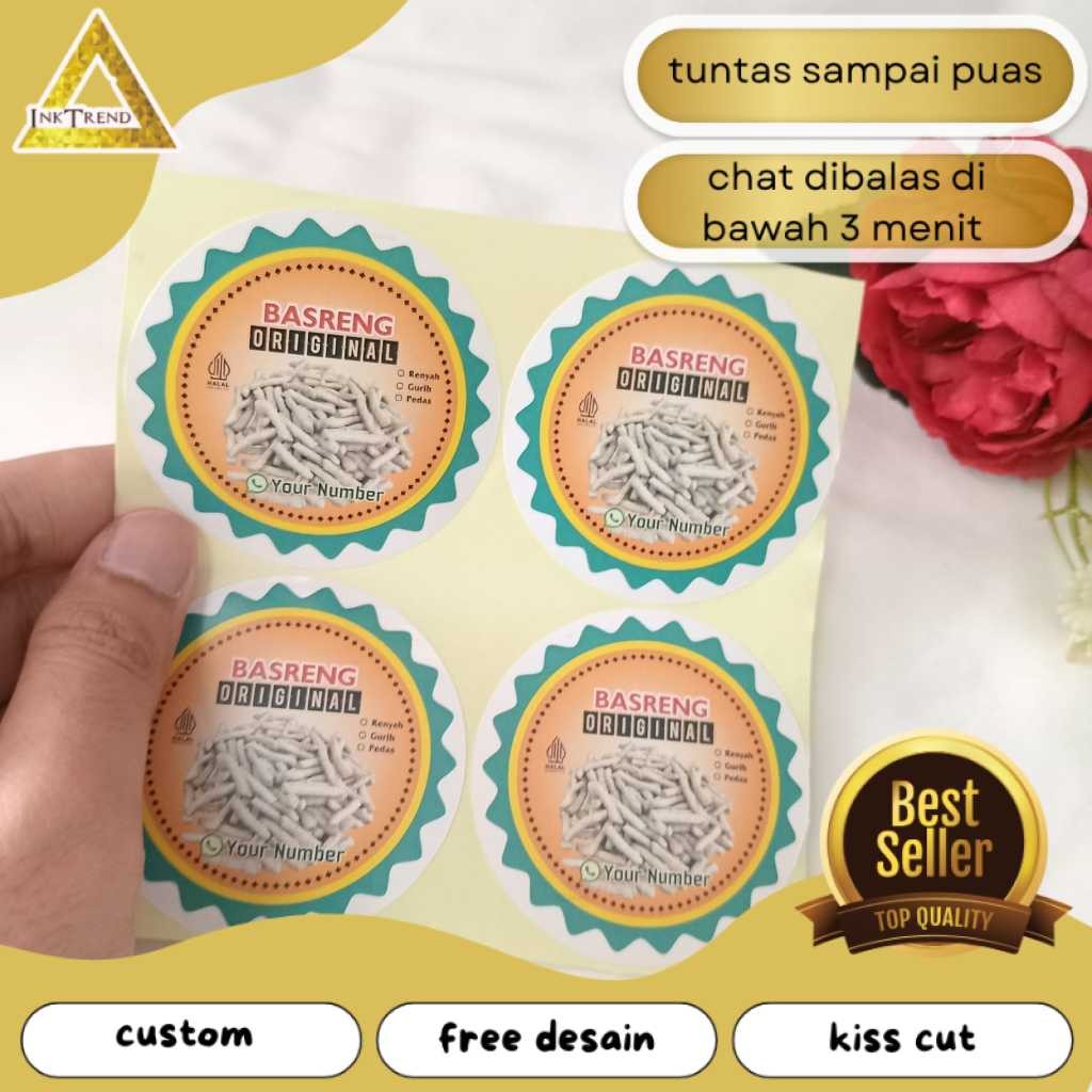 

INKA 2-4 Sticker Makanan Cemilan Basreng Stiker Label Produk Jajanan Bulat Chromo Free Desain