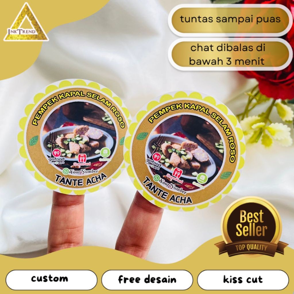 

INKA Sticker Chromo Bulat Edisi Pempek Tekwan Makanan Khas Palembang Free Desain Murah Uk.Kecil