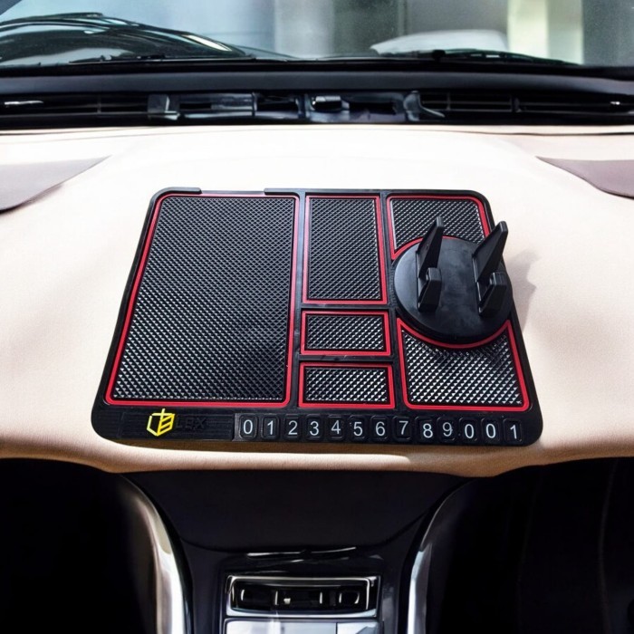 LBX Tempat Dudukan Phone Holder Cover Alas Anti Slip Aksesoris Koin Kacamata Kunci Mobil Dashboard Mobil Multifunctional Keset Karet Anti Selip Licin Mobil Car Mat Pengenal Mobil Dengan 13 Angka Tag Nomor HP Handphone Phone Number Plat Parking 360 25x18