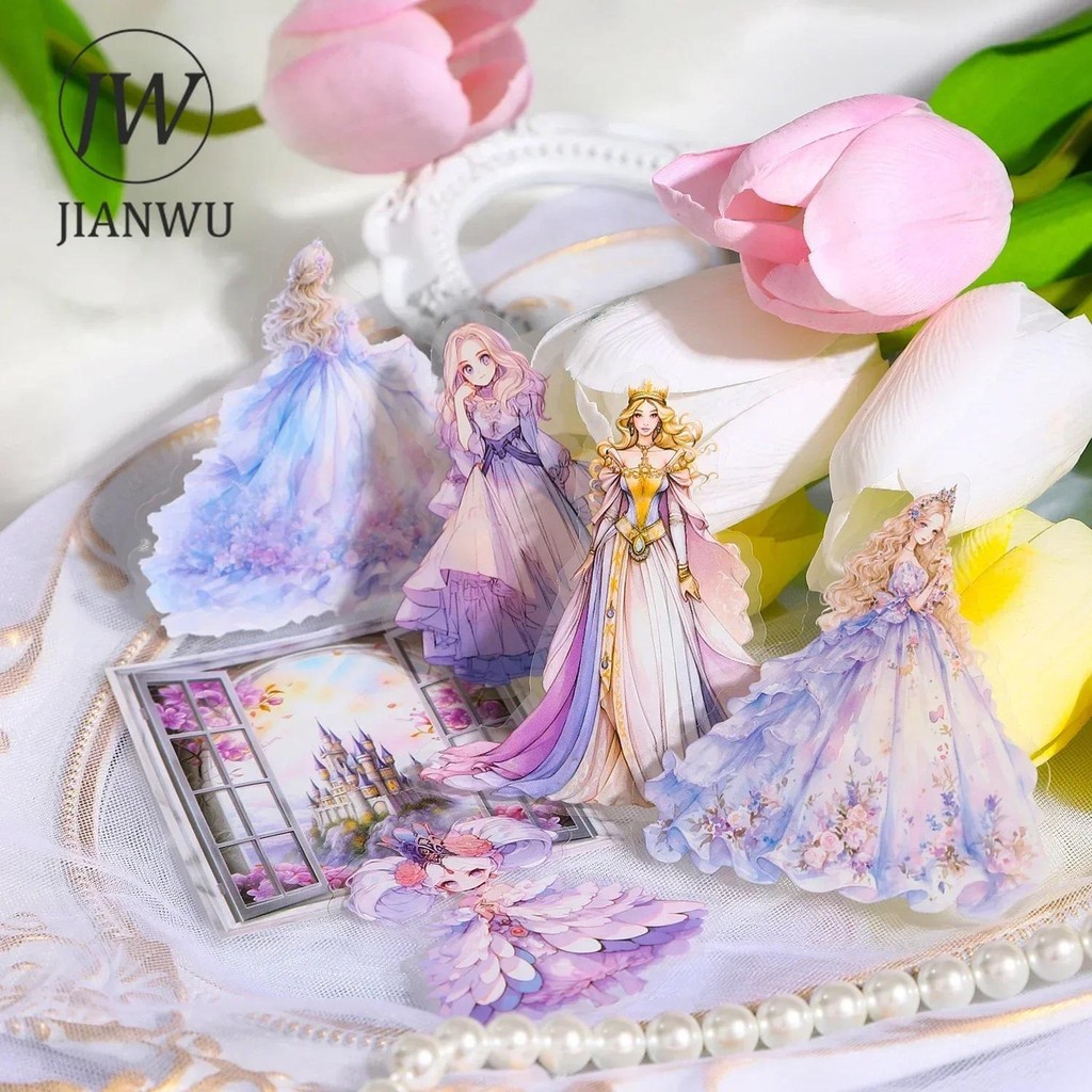 

JIANWU Princess Arrives Series Kawaii Fairy Tale Theme Flower Material Collage PET Sticker Creative DIY Journal Stationery