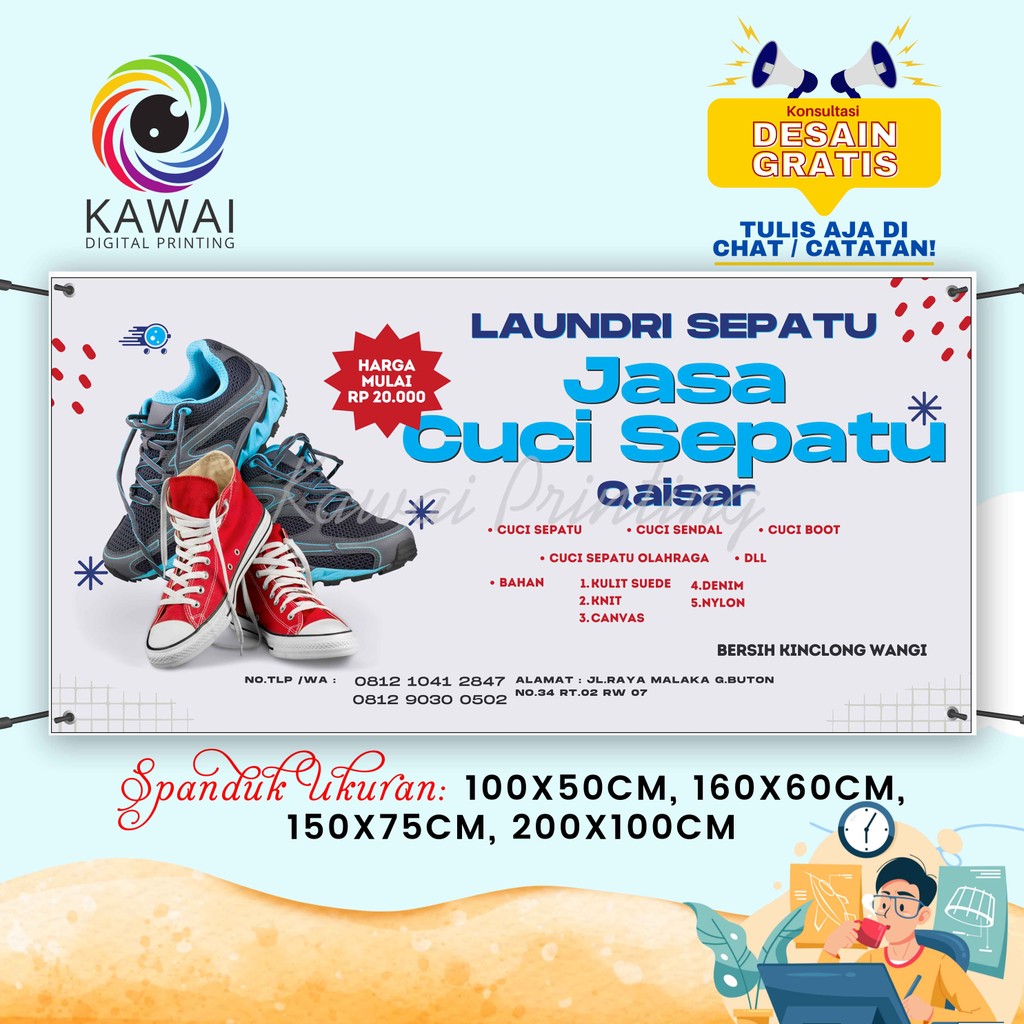 Spanduk Banner MMT Toko Jasa Cuci Sepatu Rekuest 200x100 Cm