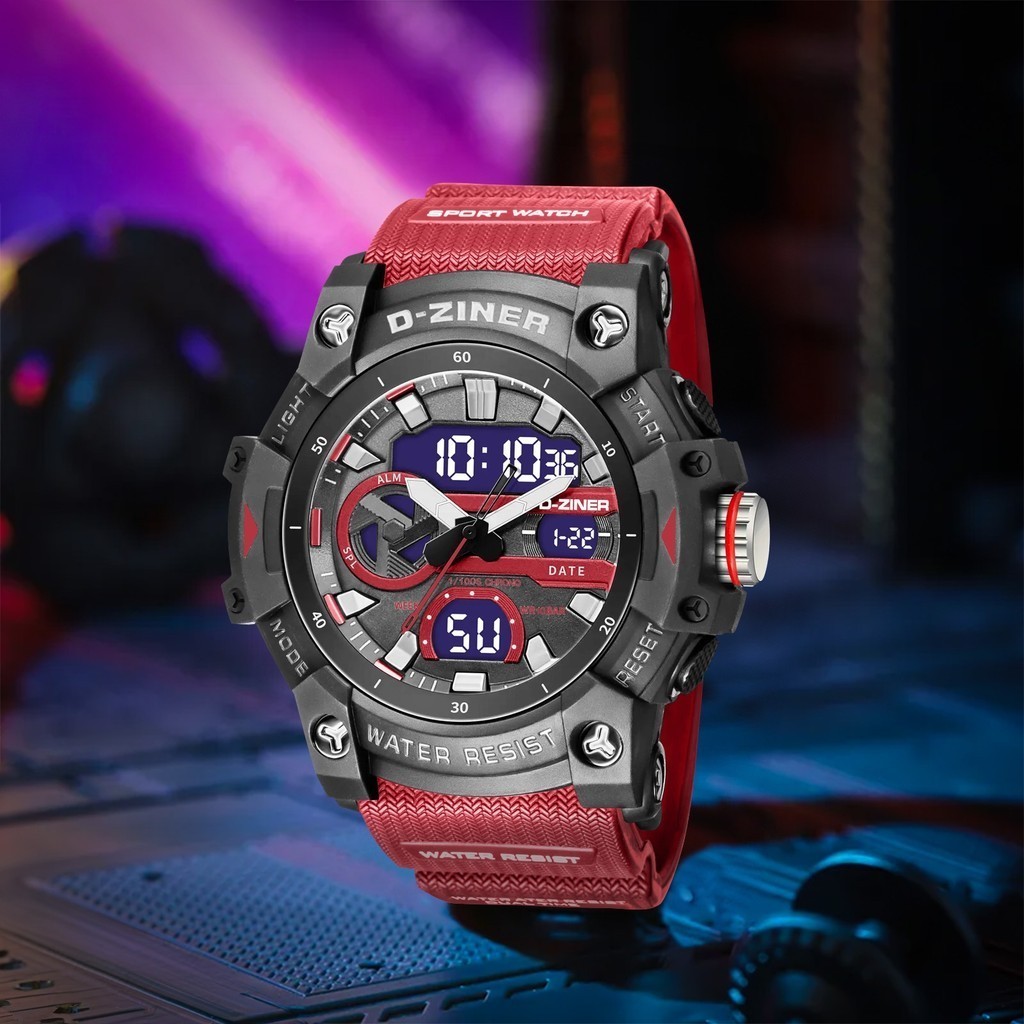 Dziner Jam Tangan Pria 8367 Rubber Double Time Water Resistant 10ATM