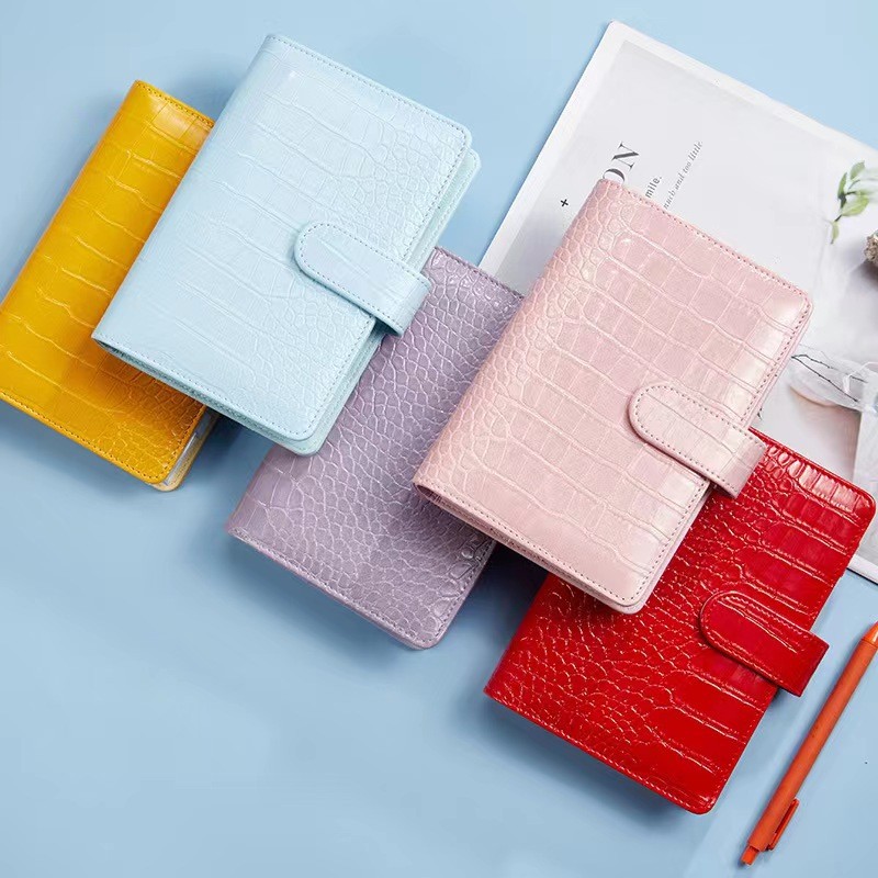 

2025 New Crocodile Color 6 Ring Binder PU Clip-on Notebook Leather Loose Leaf Notebook Cover Notebooks Journal Stationery