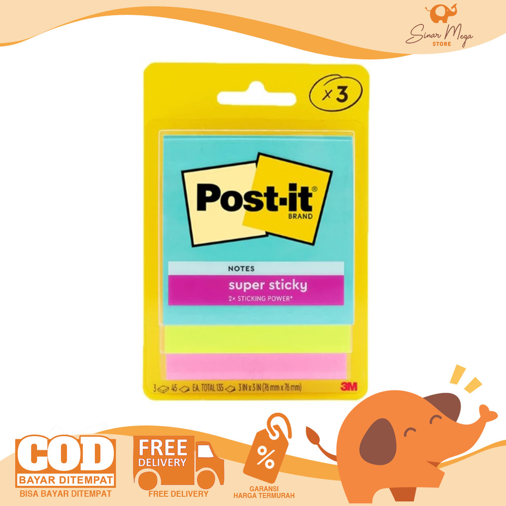 

3M POST IT Super Sticky 3321-SSMIA Memo Tempel 3 Warna 76x76mm Murah