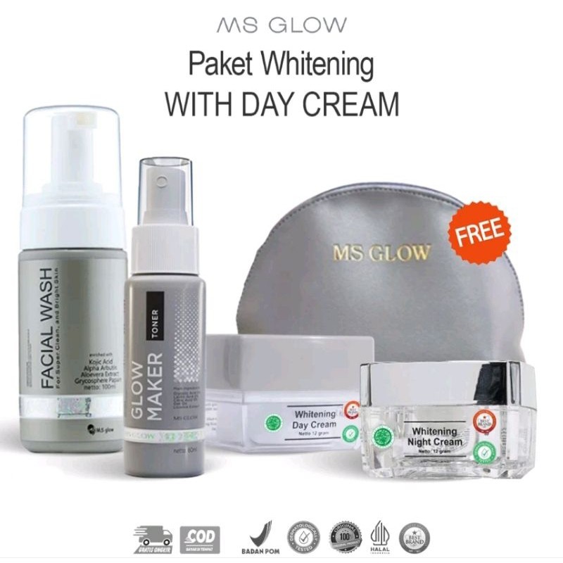 Paket Whitening Ms Glow Original 100% Free Pouch/Sepaket Skincare Bpom Msglow Ori 1 Set Paketan Skin