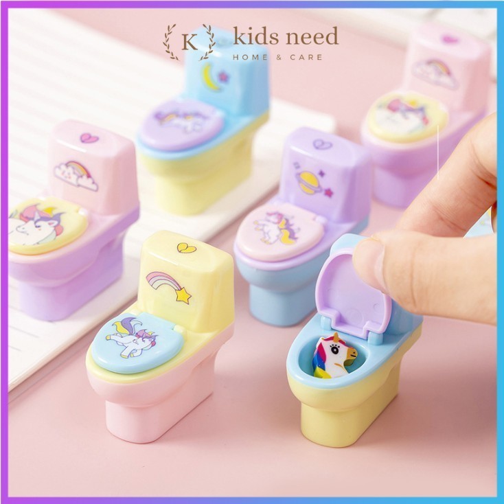 

Serutan toilet unicorn rautan mini dengan eraser 1 pcs pensil sharpener kloset karakter lucu