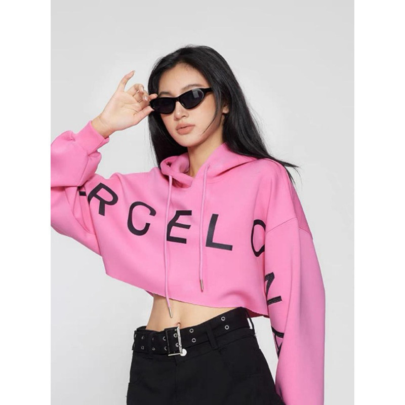 Weijia Fashion Sweater Crop Hoodie CELONA Fleece / Busana Crop Topi Wanita / Hodie Crop Cewek / Ootd