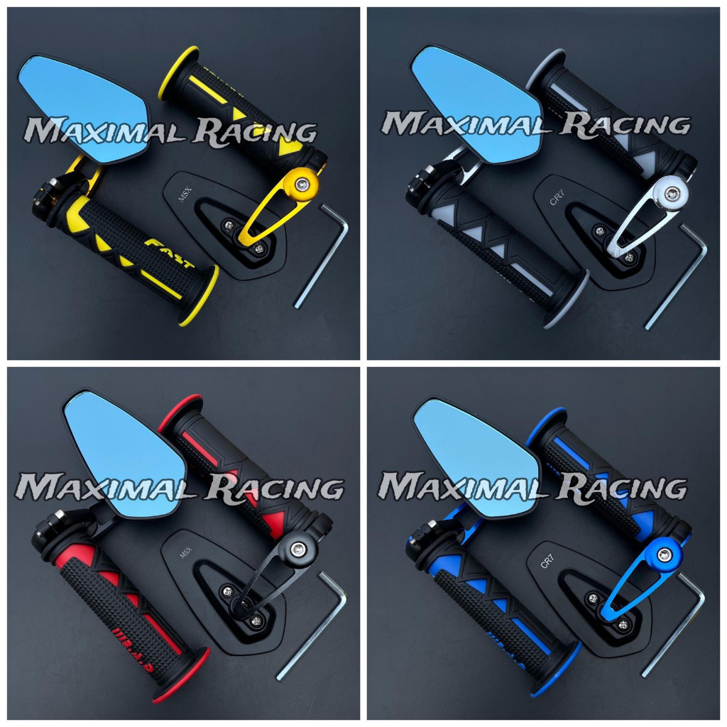 {Bisa COD} Paket 2item Spion Jalu Oval Kaca Biru CNC PLUS Handgrip New Shark Universal Semua Motor